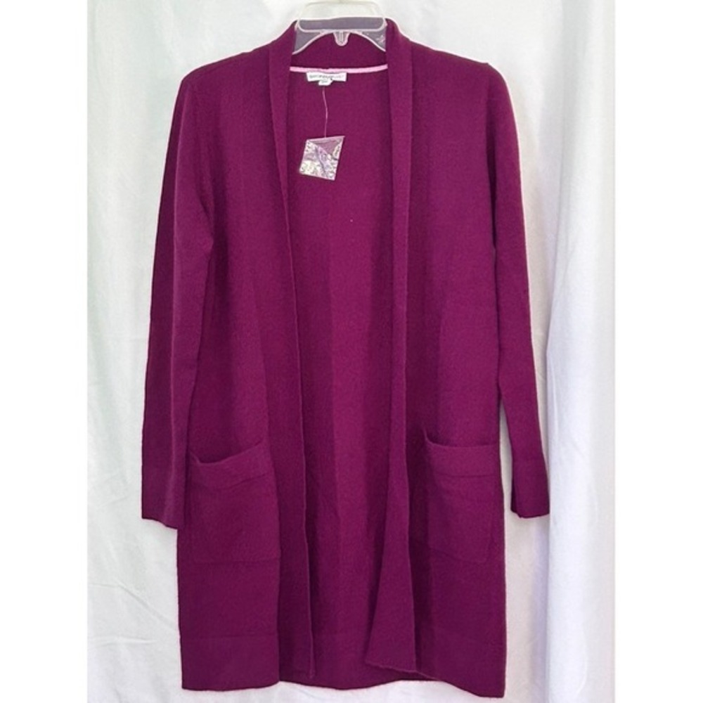 Isaac Mizrahi Live Cashmere Open Front Cardigan Sweater Plum Small‎
